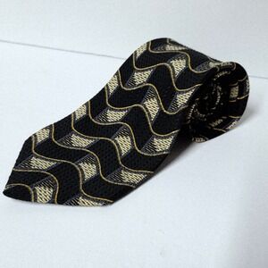 REPP LTD. Pure Silk Tie Made in Italy Black Gold‎ Geometric Pattern